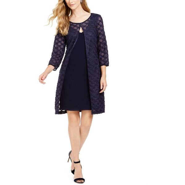 Connected-Apparel-Womens-Textured-Sheath-Dress,-Blue,-12